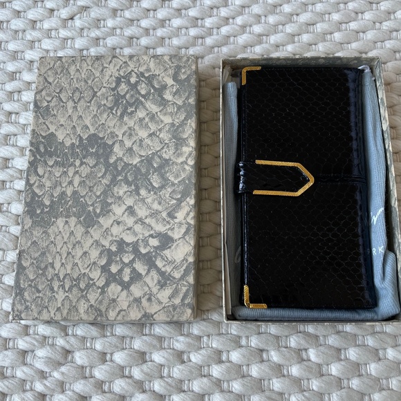 Judith Leiber Black Snakeskin Embossed Long Lady Leather Continental Wallet VTG - Picture 1 of 10